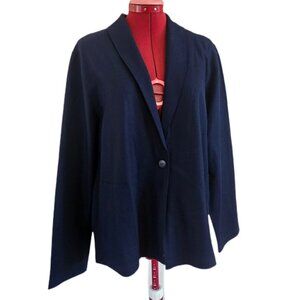 Eileen Fisher 100% Wool Felted Blazer Jacket Navy Blue L
